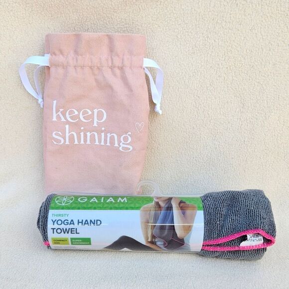 Gaiam Thirsty Yoga Hand Towel Gray and Pink - Picture 1 of 8